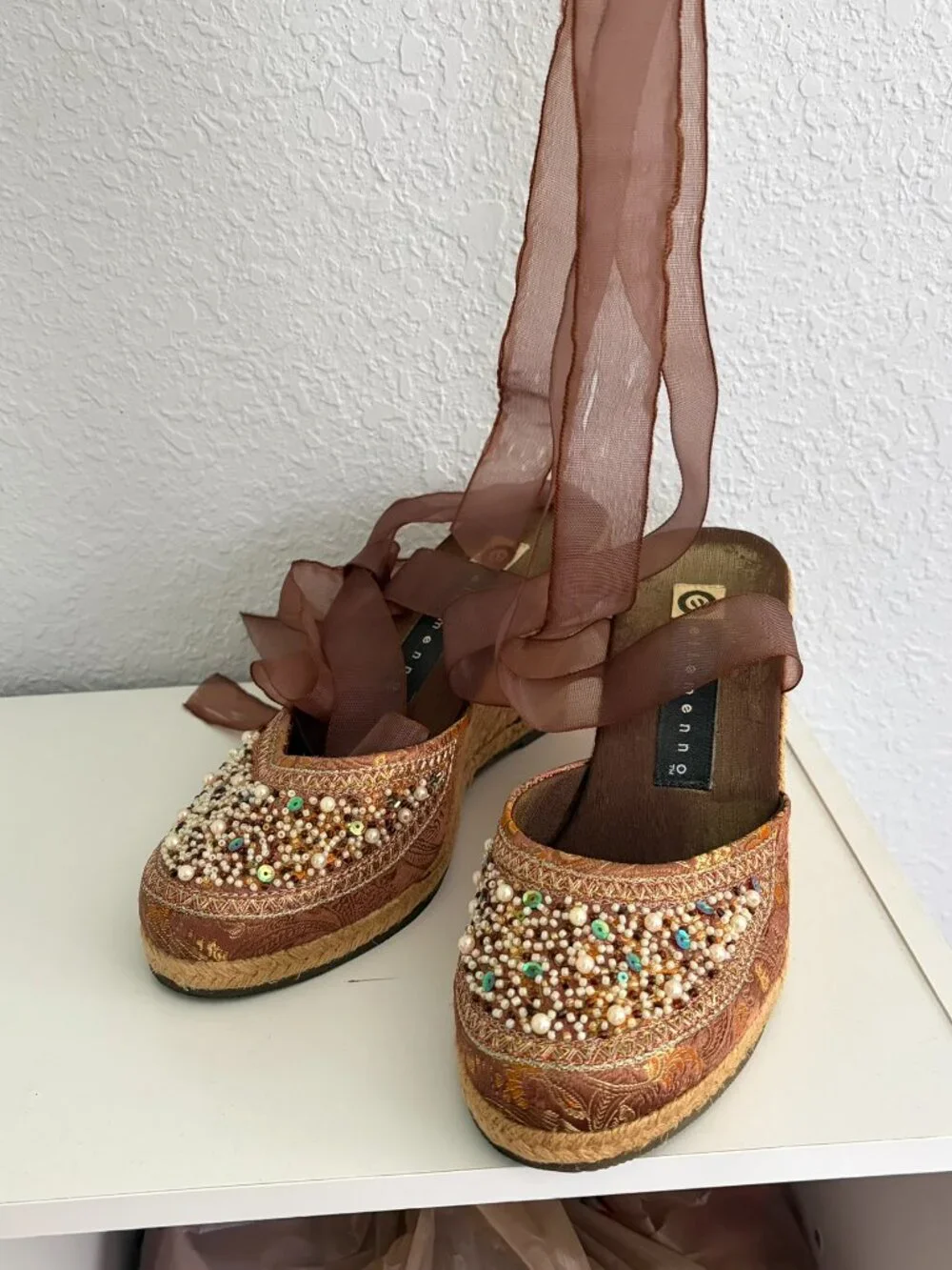 Ellemenno size 9.5 beaded y2k Espadrille Wedge Shoes